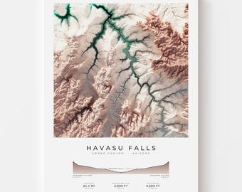 Havasu Falls Trail Map Print | Grand Canyon Topographic Wall Art