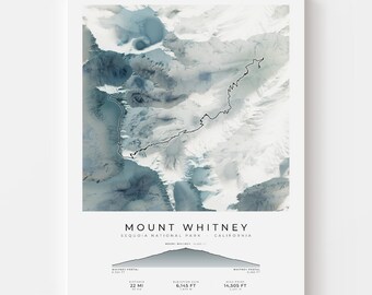 Mount Whitney Trail Map Print | Sequoia National Park Topographic Wall Art