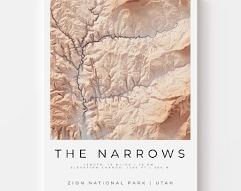 The Narrows Trail Map Print | Zion National Park Topographic Wall Art