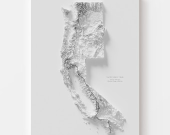 Pacific Crest Trail Map Print | Black and White Topographic Wall Art