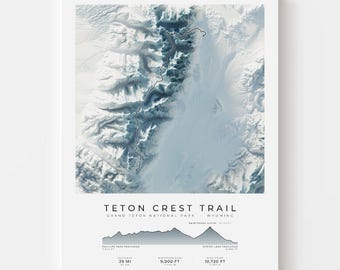 Teton Crest Trail Map Print | Grand Teton National Park Topographic Wall Art