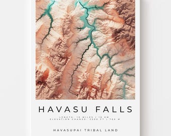 Havasu Falls Trail Map Print | Grand Canyon Topographic Wall Art