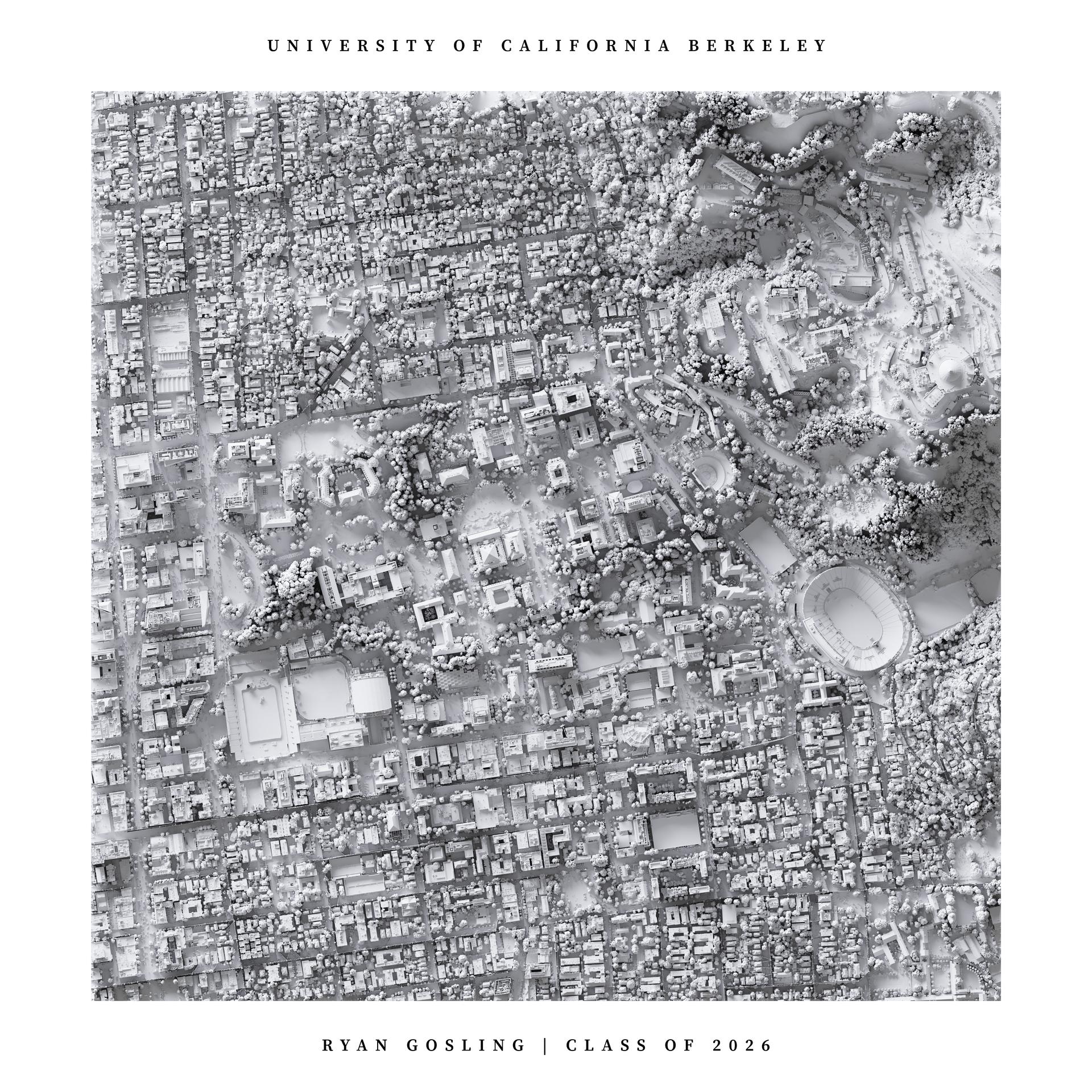 UC Berkeley Campus Map Print | Custom UCB Lidar Shaded Relief Art