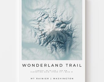 Wonderland Trail Map Print | Mount Rainier National Park Topographic Wall Art
