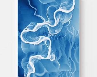 Sacramento River Map Print | River Meander Wall Art in Blue