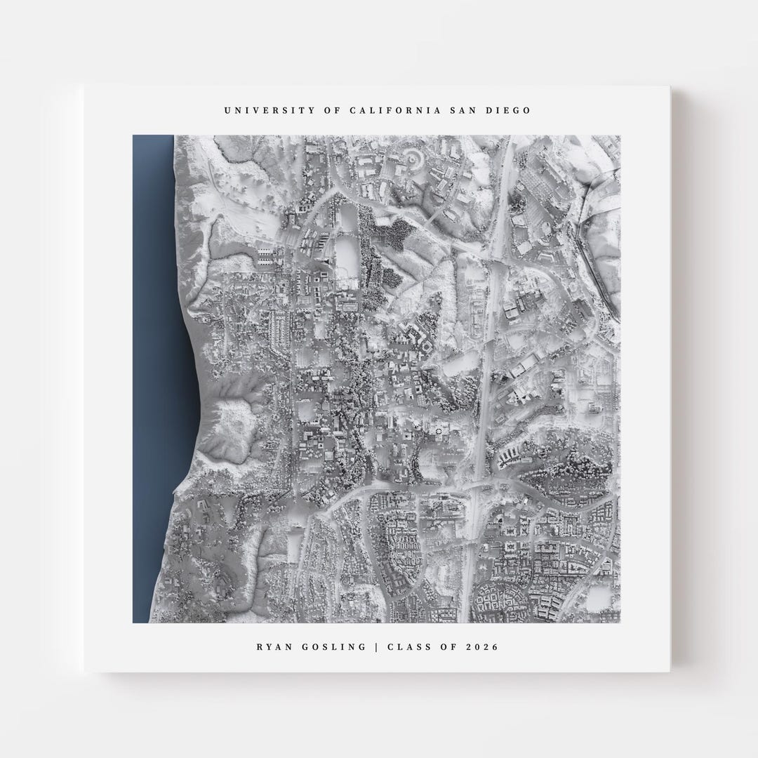 UC San Diego Campus Map Print | Custom UCSD Lidar Shaded Relief Art ...