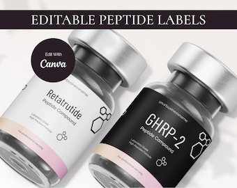 Luxury Peptide Label Template | Minimal Black & White Design | Editable Canva Bottle Label