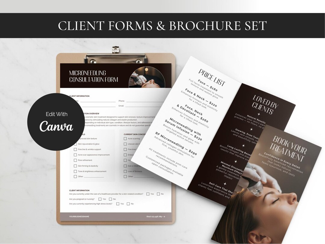 Microneedling Client Forms Bundle | Trifold Brochure, Consent Form ...