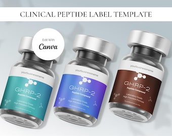 Peptide Label Template | Editable Canva Label | Professional Peptide Vial Label | 2x1 Inch | 3 Color Designs