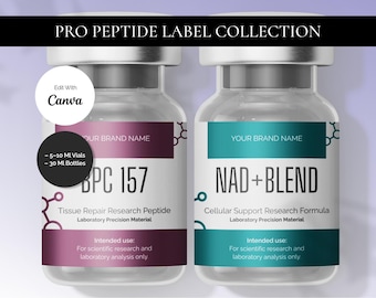 Editable Peptide Vial Labels | Clinical Canva Template | Printable Laboratory Label Set