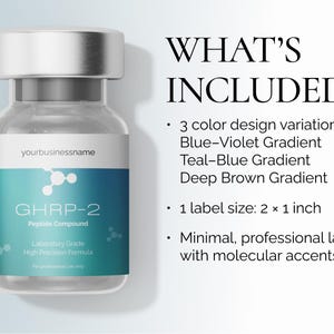 May include: A clear glass vial with a silver cap and a teal and white label. The label reads "GHRP-2 Peptide Compound" and includes the text "Laboratory Grade High Precision Formula". The image also includes the text "WHAT'S INCLUDED".