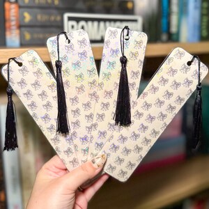 Holographic Bow Laminated Bookmark with Tassel | Booklover Gift