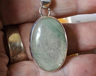 Aventurine Quartz Pendant on .925 Sterling Silver bezel and Back plate and necklace