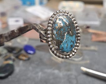 Pyrite  and Turquoise on .925 Sterling Silver split shank band ring