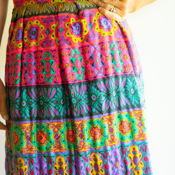 Handmade OOAK Maxi Skirt XS Quilted Psychedelic Boho Hippie Gypsy Club Kid Acid Grunge Bohemian Hipster Mod Folk Festival 60s 70s Artist