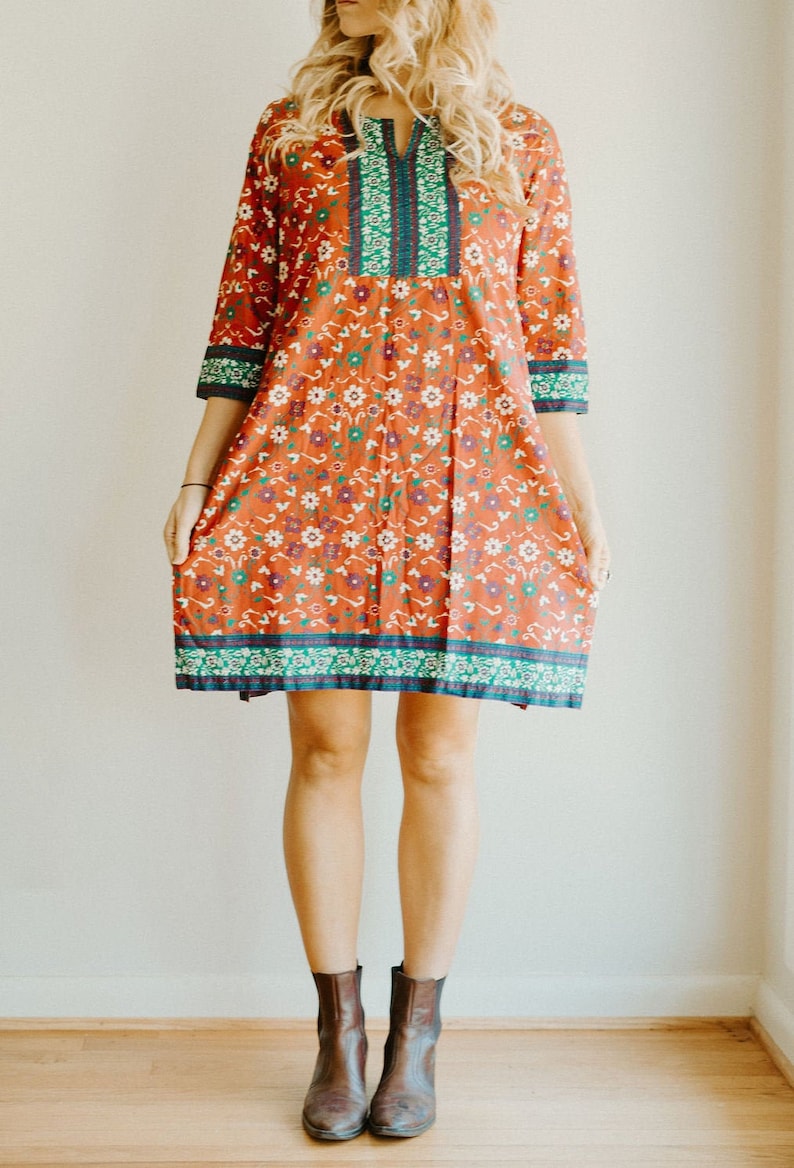 Handmade Tunic S M Maroon Blue Boho India Bohemian Hippie Gypsy Psychedelic Ethnic Folk Festival Floral Slit Mini Dress Mod Kaftan Blouse