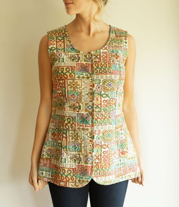 Handmade 60's Quilted Vest Womens S M Riding Bohe… - image 3