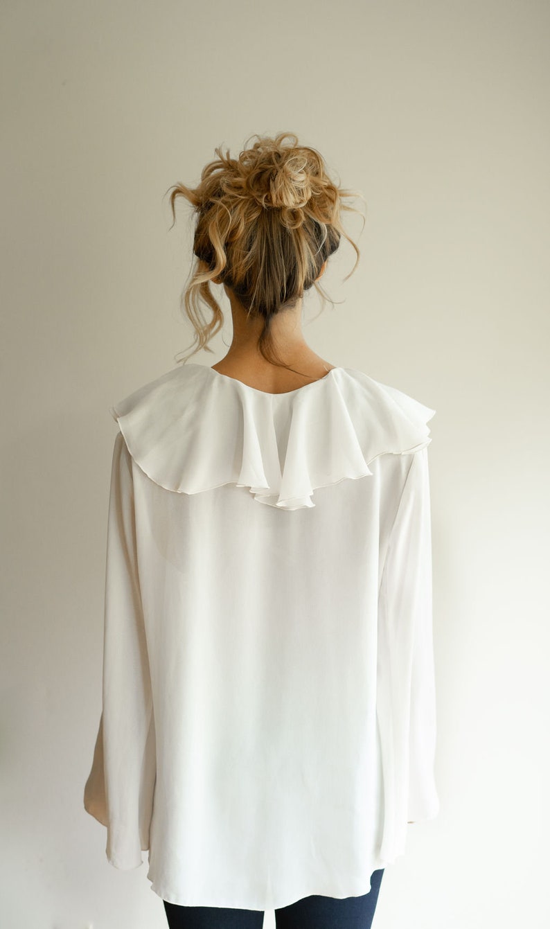 Victorian Chiffon Blouse S M L Cream Ruffle Boho Hippie Gypsy Princess Bohemian Hipster 80s 90s Grunge Club Kid Festival Wedding Mod White