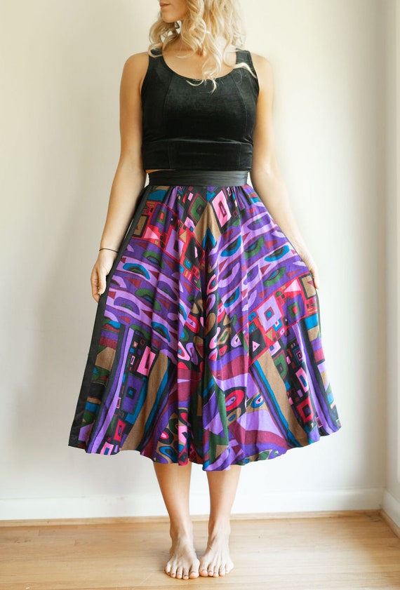 Psychedelic HandMade Midi Skirt XS S Mod Purple 60