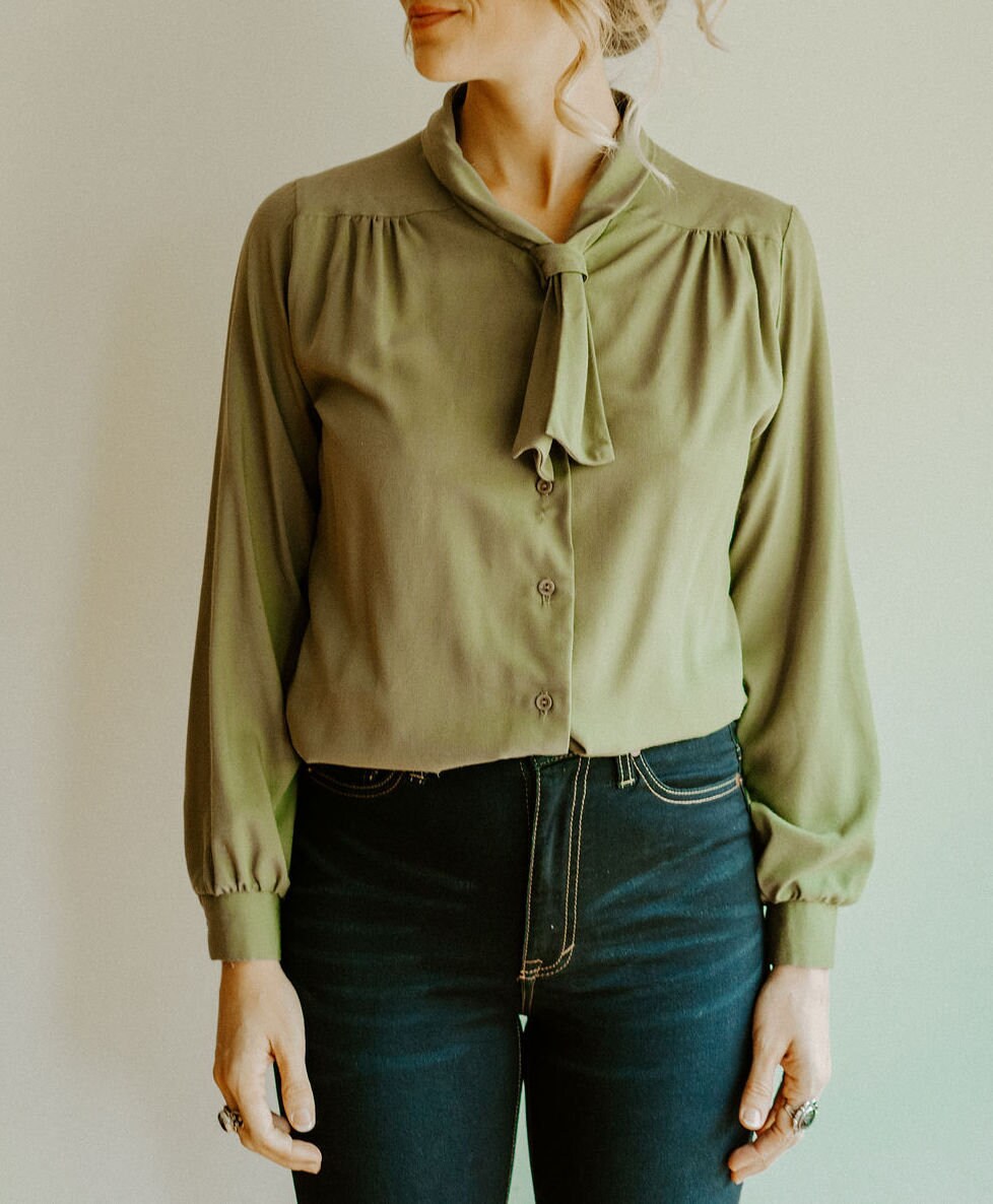 Olive Green Blouse Women's S M Union ...