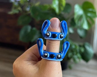 Trouble Maker: Stitch Ring Disney Lilo Inspired, Handmade Polymer Clay Jewelry