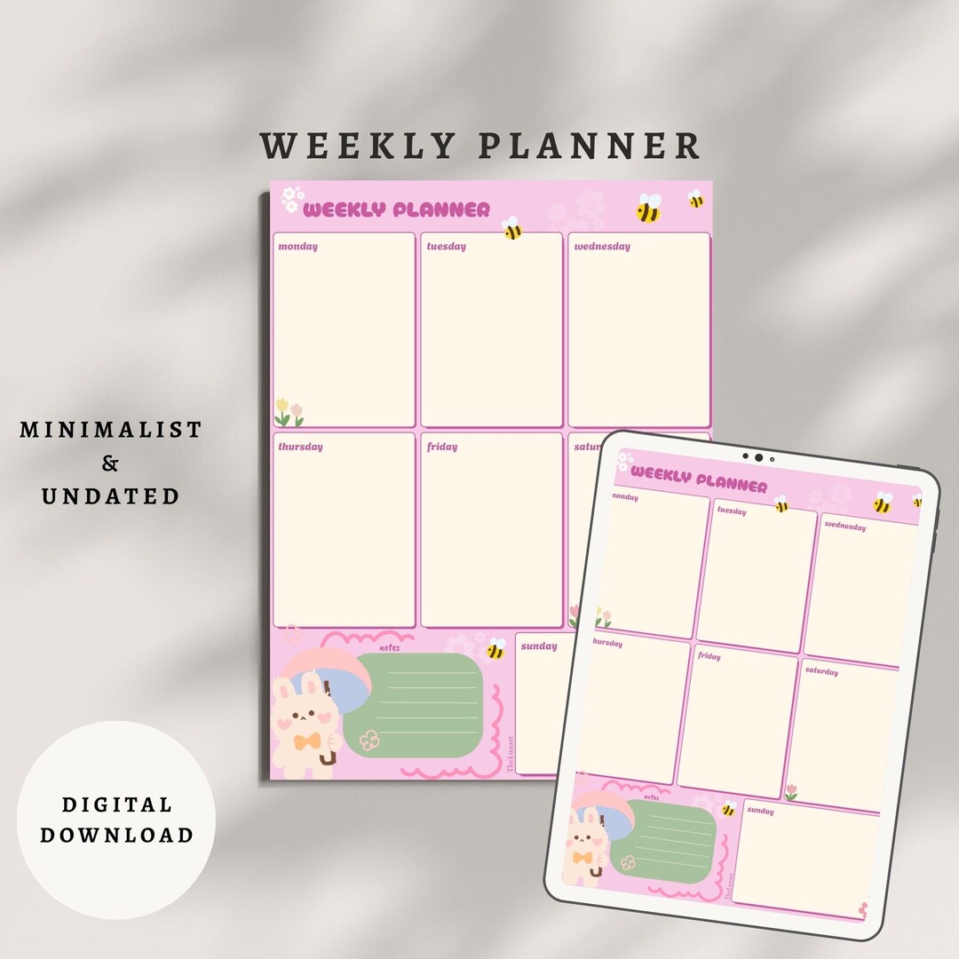 Planner Rabbet Cute Weekly Planner, Kawaii Rabbit Organizer - Etsy