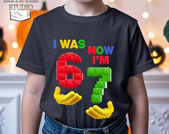 6歳だったけど今は7歳！Tシャツ｜キッズバースデーブロックナンバーTシャツ