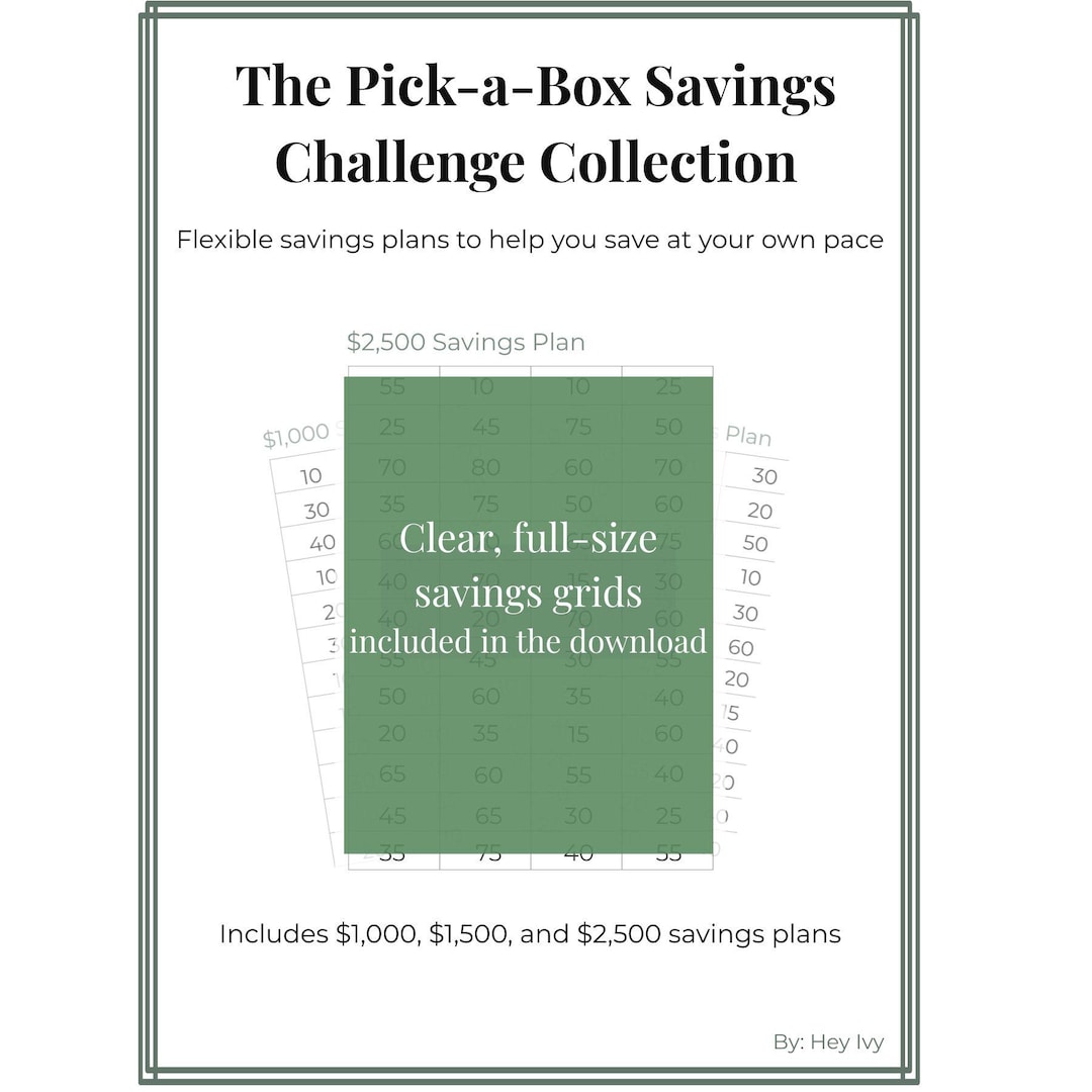 Pickabox Savings Challenge Bundle 1,000, 1,500, & 2,500 Savings