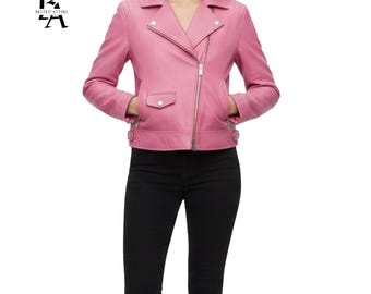 Pink Leather Jacket Women | Motorcycle  jacket | valentines day gift