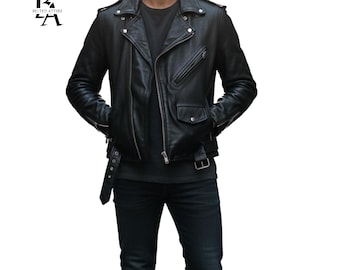 Leather vintage jacket mens | Vintage Biker 1970s | Gift For Him