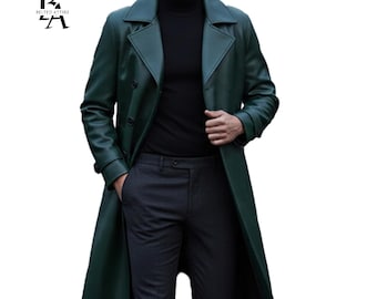 Leather Trench Coat Mens | Oversized Forest Green Leather | Handmade Sheepskin Outerwear