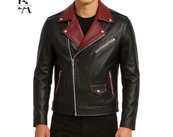 Chaqueta de cuero hecha a mano para hombre / Ropa de motociclista / Regalo para él