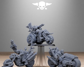Orkaz bikers : Stationforge Ork Bikers, Resin 3D printed wargaming miniatures