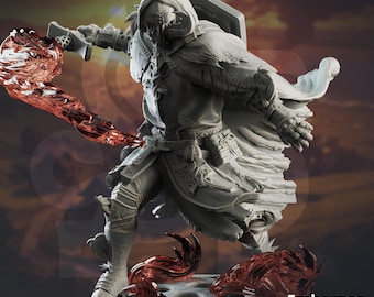 Embernos - fire elemi crusader / knight / paladin / fighter / elemental / fire / dnd / dm stash / 3d print / tabletop / 32mm / 75mm