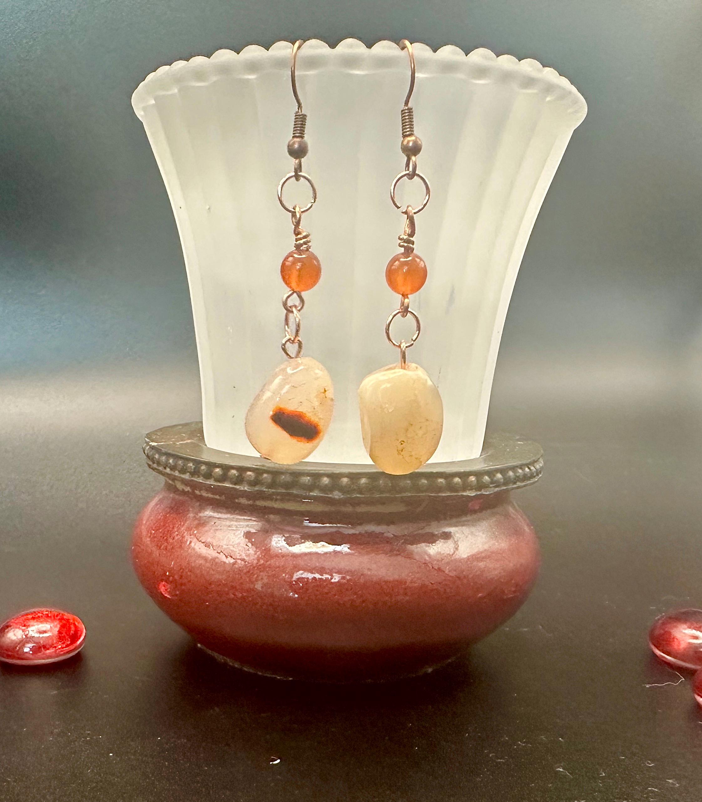 Natural Agape and Red Agape Stone Earrings - Etsy