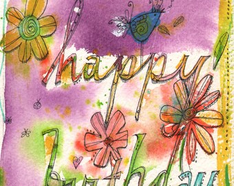 Purple Birthday - 5x7 Greeting Card