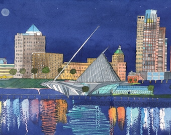 Nightime Calatrava original watercolor painting