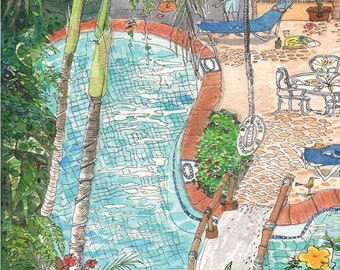 Courtyard Pool -6pk Greeting Cards