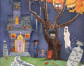 Trick or Treat original watercolor painting