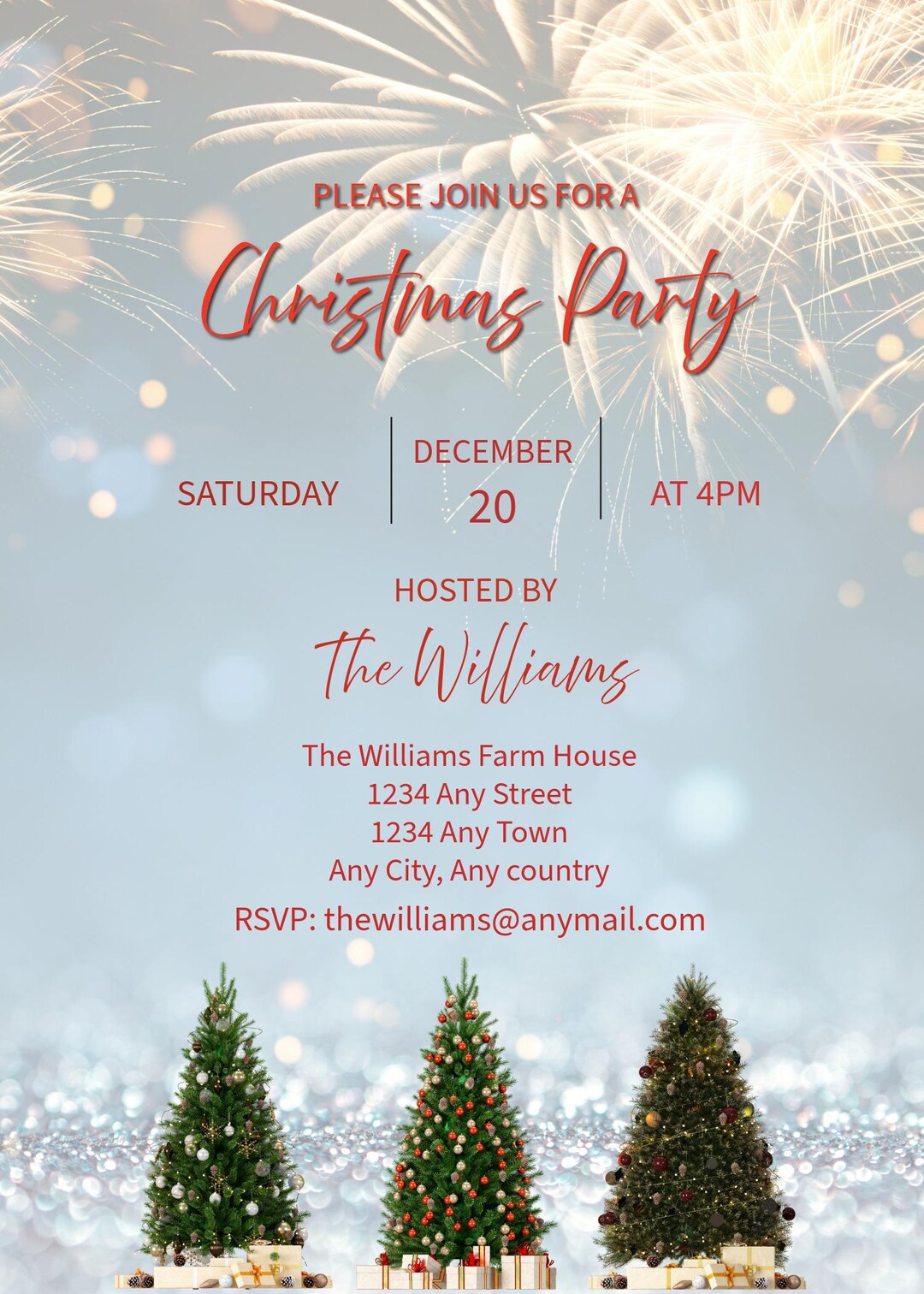 Editable Tree Digital Instal Download Christmas Party Invitation ...