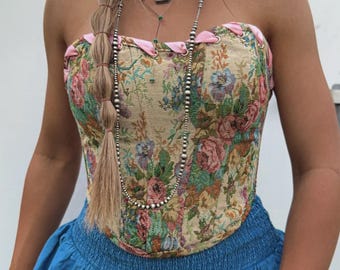 Top de corsé con estampado floral de tapiz