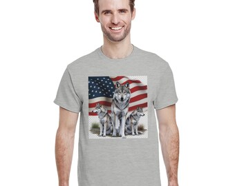 Wolf Graphic Tee Shirt Men Outdoor Apparel Us Flag American Eagle Wildlife Design Mountain Tshirt Heavyweight Cotton Crewneck Top Nature