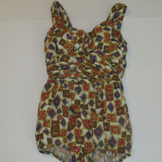 Vintage 50’s Abstract Floral Print Swimsuit Bathin