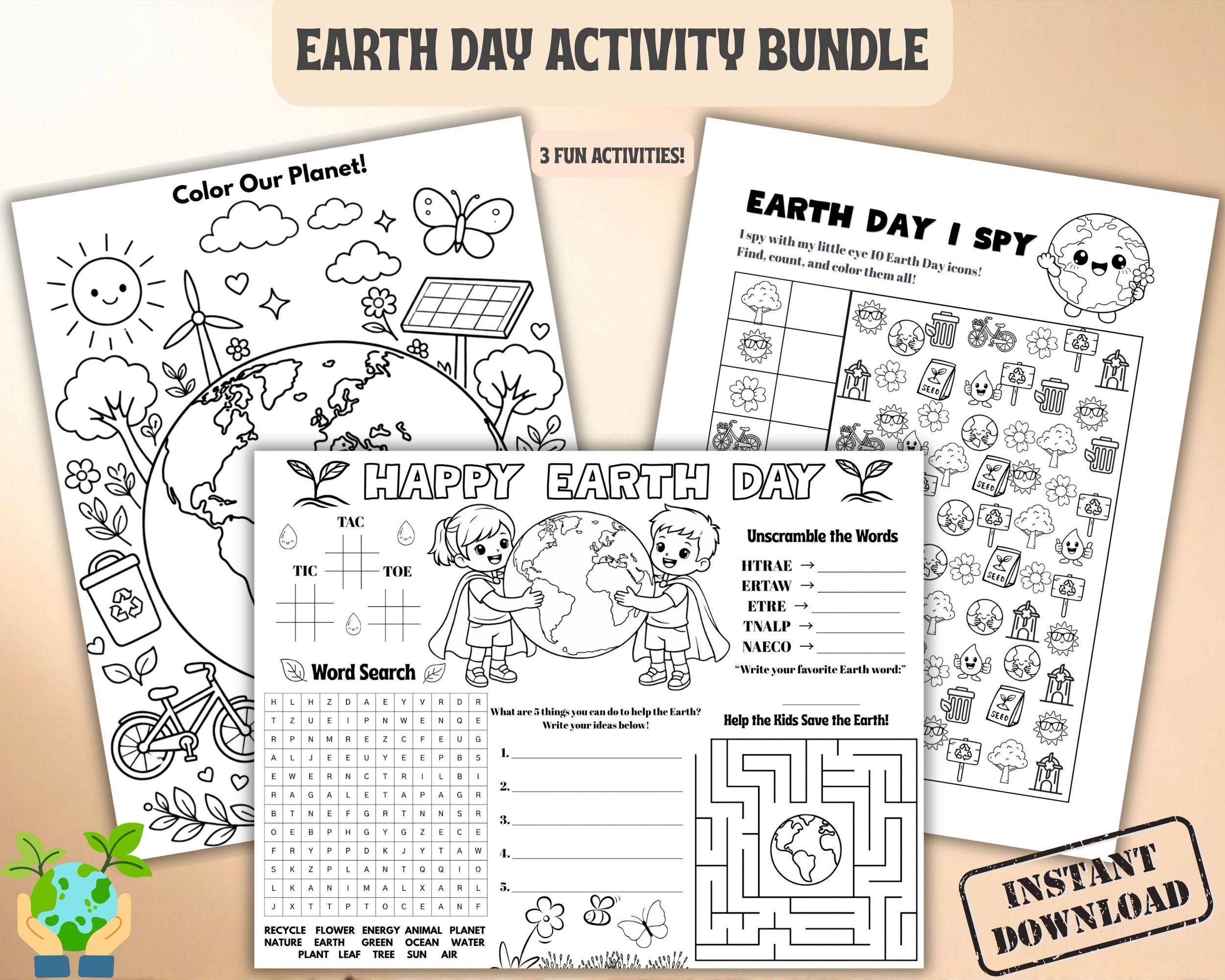 Earth Day Activity Bundle Printable | Kids Coloring Page, I Spy Game ...