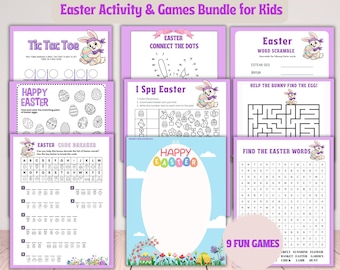 Paquete de actividades imprimibles de Pascua para niños: divertidos juegos para las fiestas, actividades para el aula y fiestas, descarga instantánea.