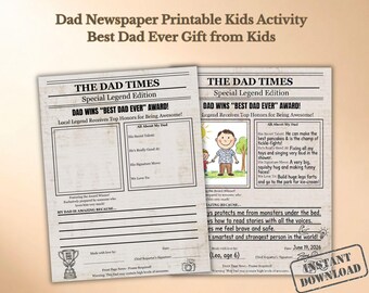 Father’s Day Newspaper Printable | All About My Dad Kids Activity | Fillable Gift Keepsake