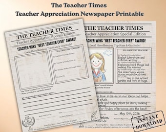 Imprimible para la Semana de Agradecimiento al Maestro / Regalo de agradecimiento para maestros / Recuerdo con actividad de periódico / Descarga para el aula infantil