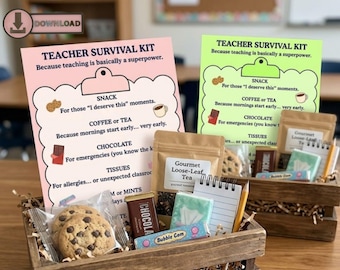 Lehrer-Survival-Kit-Tag zum Ausdrucken, Wertschätzung Geschenk, Schulkorb-Idee, Jahresendegeschenk