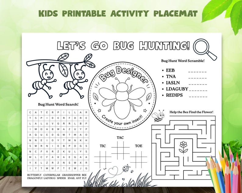 Bug Hunt Kids Printable Bundle | I Spy Activity Placemat & Butterfly ...