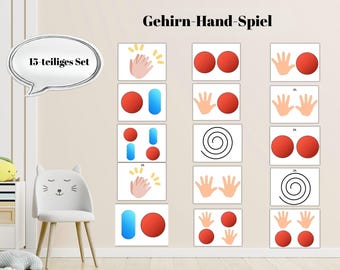 Gehirn-Hand-Spiel | Motorik Lernspiel für Kinder | 15 Karten PDF | Koordination & Montessori | Sofort Download